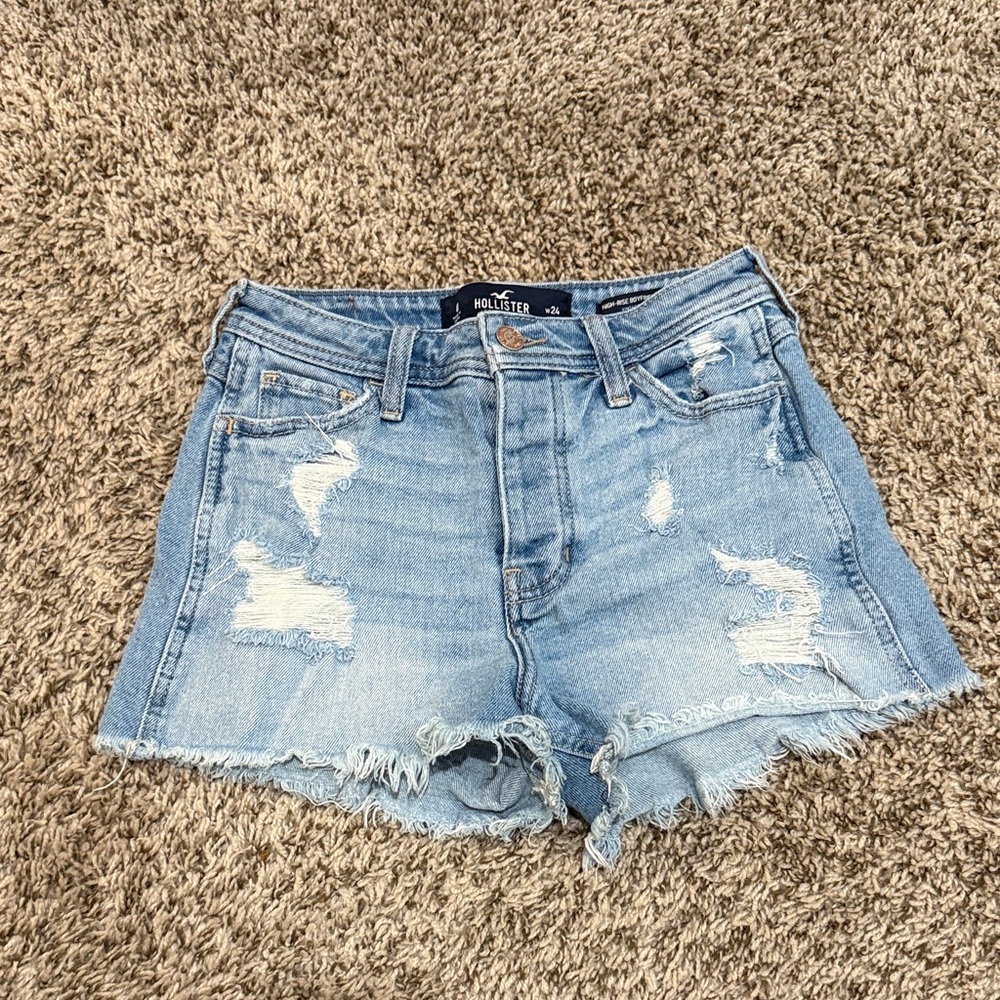 Hollister Women's Ripped Jean Shorts - Light Blue